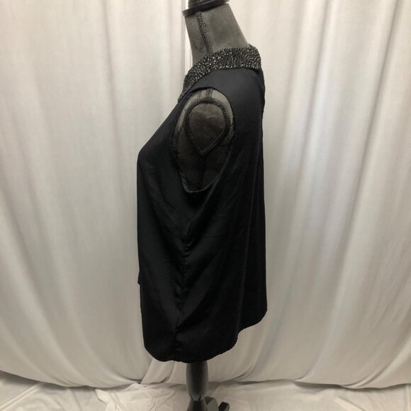 Banana Republic Sleeveless Top Womens Size Petite Large Black Bedazzled Collar - Picture 3 of 8